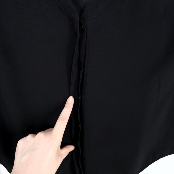 Alexis Blouse Size XS Boxy Fit Black Button Up Bell Slit Sleeve Top Vneck Collar - Picture 5 of 13